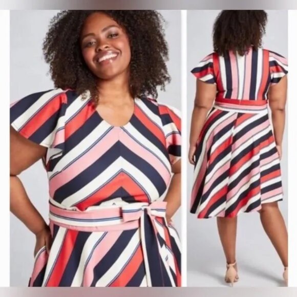 Lane Bryant Plus Size Striped Asymmetrical Lena Dress - Picture 1 of 10